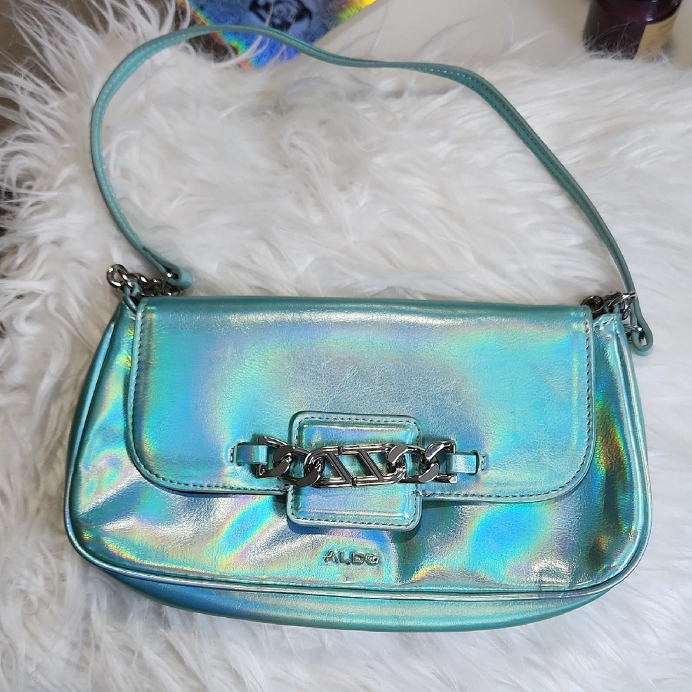 Aldo Shimmering Aqua Shoulder Bag
